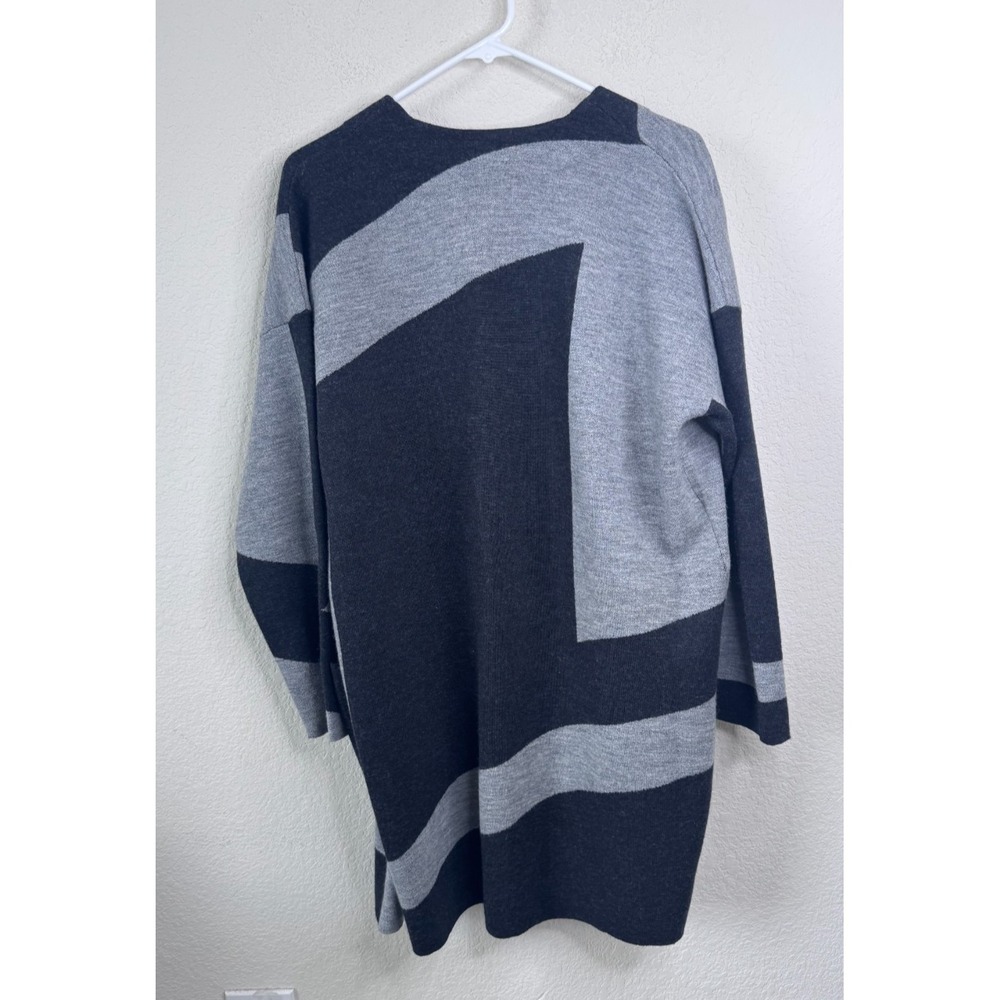 Eileen Fisher Merino Wool Open Front Cardigan M Colorblock Minimalist Duster - Picture 5 of 5